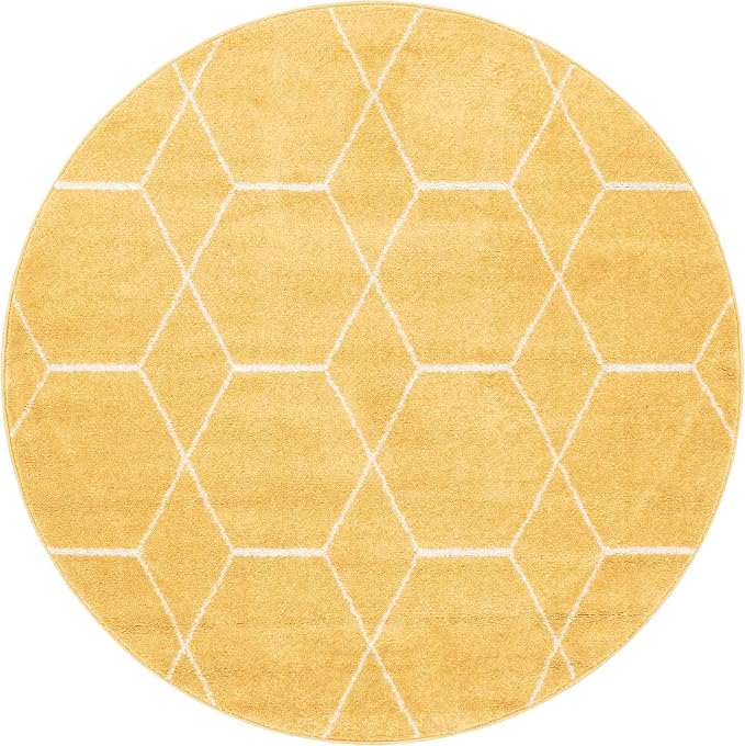 Unique Loom Trellis Frieze Collection Area Rug - Geometric (5' 1" Round Yellow/Ivory)