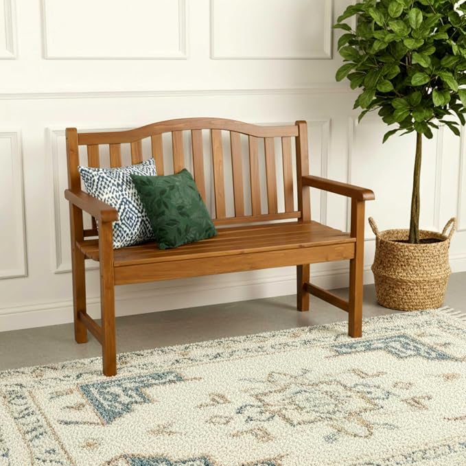 Shine Company 4212OA-142 Belfort II Wooden Outdoor Entry Garden Bench, Walnut