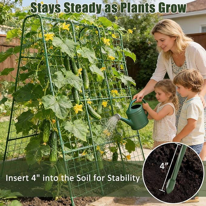 Miory Cucumber Trellis, 63" Tall U Shape Trellis for Raised Bed, Garden Arch Trellis for Climbing Plants Outdoor, Plant Support for Vegetables Vines, Steel with PE Coated (48“Lx32”Wx63“H)
