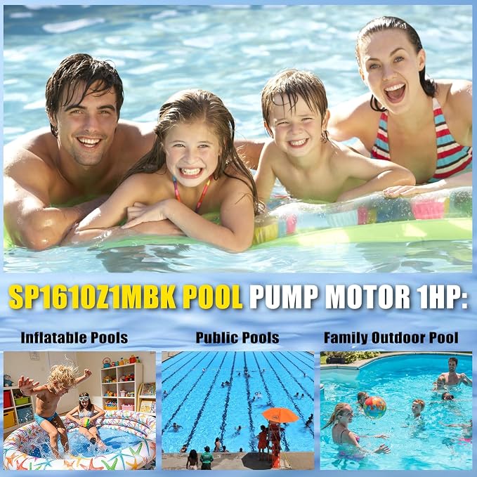 SP1610Z1MBK Pool Pump Motor 1HP 56J Frame Replacement for Hayward Pump | 115/230V Dual Voltage, 3450 RPM, 7.5/15A, 1045 Steel Threaded Shaft, Pool Motor