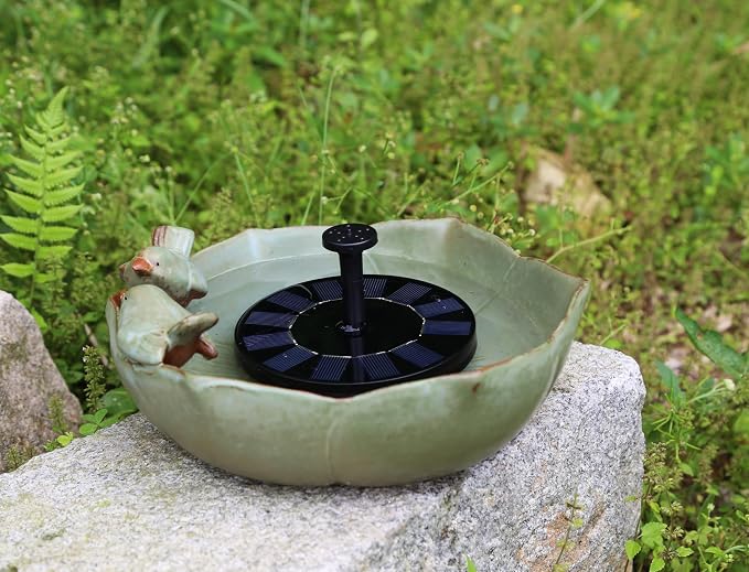 Bird Bath with Solar Fountain Bubbler, 10.1" Solar Bird Bath Fountain for Outdoors, Ceramic Bird Bath Bowl for Garden, Patio, Balcony & Yard Decor