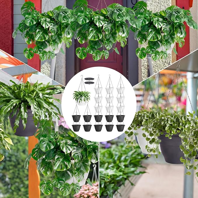 40 Pcs 10 Inch Plastic Self Watering Hanging Planters Bulk Hanging Baskets for Plants Indoor Outdoor with Drainage Holes and Chain Plant Pot for Garden, Balcony, Porch, Patio Decor