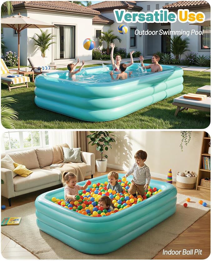 HeySplash Inflatable Pool, Swimming Pool 102" x 65"x 22" Green | Thickened Blow Up Pool with Canopy, Large Family Pool for Outdoor Backyard Garden Party Summer Fun Adults Kids