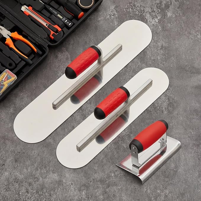 MorningRo 20" & 16" Concrete Finishing Trowel Set, Extra Large Stainless Steel Pool Trowels with 6" x 3" 1/4" R Edger, Professional Tool for Smooth Concrete Finish, Patio, Driveway & DIY Projects