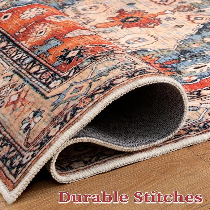 SERISSA 3x4 Washable Non Slip Boho Area Rug for Entryway | Ultra Soft Vintage Oriental Carpet Low-Pile Distressed Tribal Indoor Entrance Carpet for Kitchen Bedroom Living Room Dorm