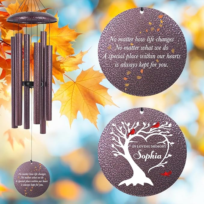 Personalized Cardinal Sympathy Wind Chimes, Deep Tone 30/36/45 inch Wind Chimes Sympathy Gifts for Loss of Loved One, in Loving Memory Windchimes for Loved Ones Lost, Garden Decor, Produced in Texas