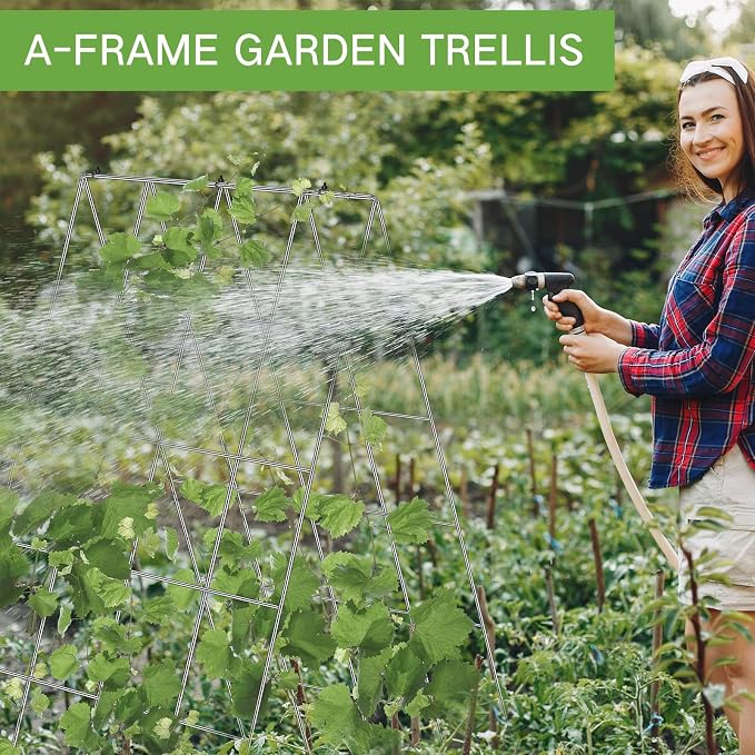 Yaocom Foldable Cucumber Trellis for Raised Bed, 35" x 18", A Frame Garden Trellis for Climbing Plants, Vegetables, Tomato, Pea, Grape, Metal Cattle Panel Trellis with Gloves (2 Pack)