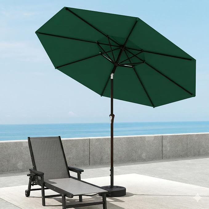 10FT Patio Umbrella, 2 Tier Outdoor Table Umbrella, Large Vented Market Umbrellas with Push Button Tilt and Crank, 8 Sturdy Ribs for Backyard, Deck, Pool, UPF50+ UV Protection