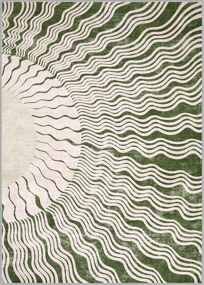 Hedlive Boho Washable Rug 6x9, Soft 6x9 Green Rugs for Living Room Classroom, Ultra-Thin Non Slip Bedroom Rug Stain Resistant Large Carpet for Dining Room Nursery(6'x9',Green/Multi)