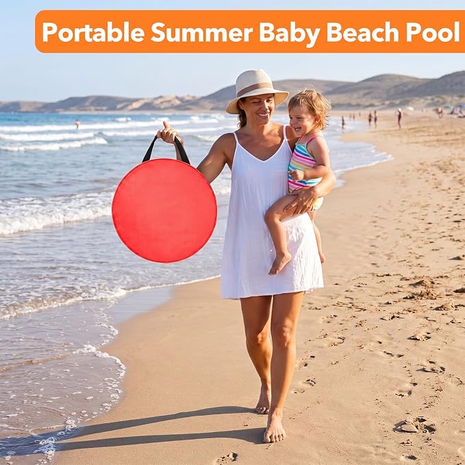 Hungdao Pop up Baby Beach Pool Portable Beach Pool for Toddler Cute Toddler Paddling Pit with Water Bag and Storage Bag for Infant Kids Boy Girl Outdoor Summer Camping Travel Vacation(Watermelon)