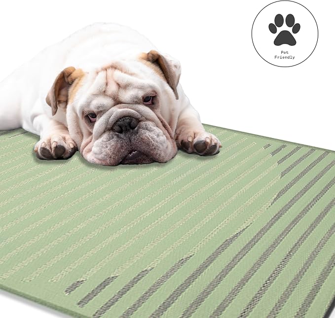 Fab Habitat Striped Outdoor Rug - Waterproof, Fade Resistant, Crease-Free - Premium Recycled Plastic - Patio, Porch, Deck, Balcony - Kyoto - Green - 5 x 8 ft