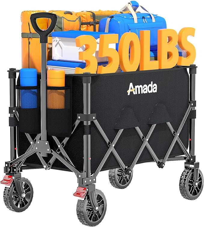 Collapsible Wagon Cart, Foldable Lightweight Wagon Folding Carts with Wheels - Outdoor Utility Carts with 360LBS Max Load for Grocery, Camping, Shopping, Sports, Garden,Beach