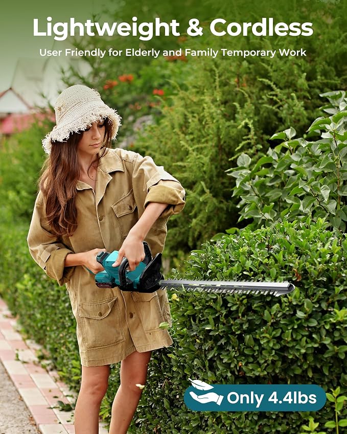 20'' Hedge Trimmers Cordless with Battery, 3000RPM Brushless Electric Bush Clipper with 2pcs 2000mAh Rechargeable Batteries, 180° Rotatable Head, 2/3'' Blade Gap Blue,Gifts for Father’s Day