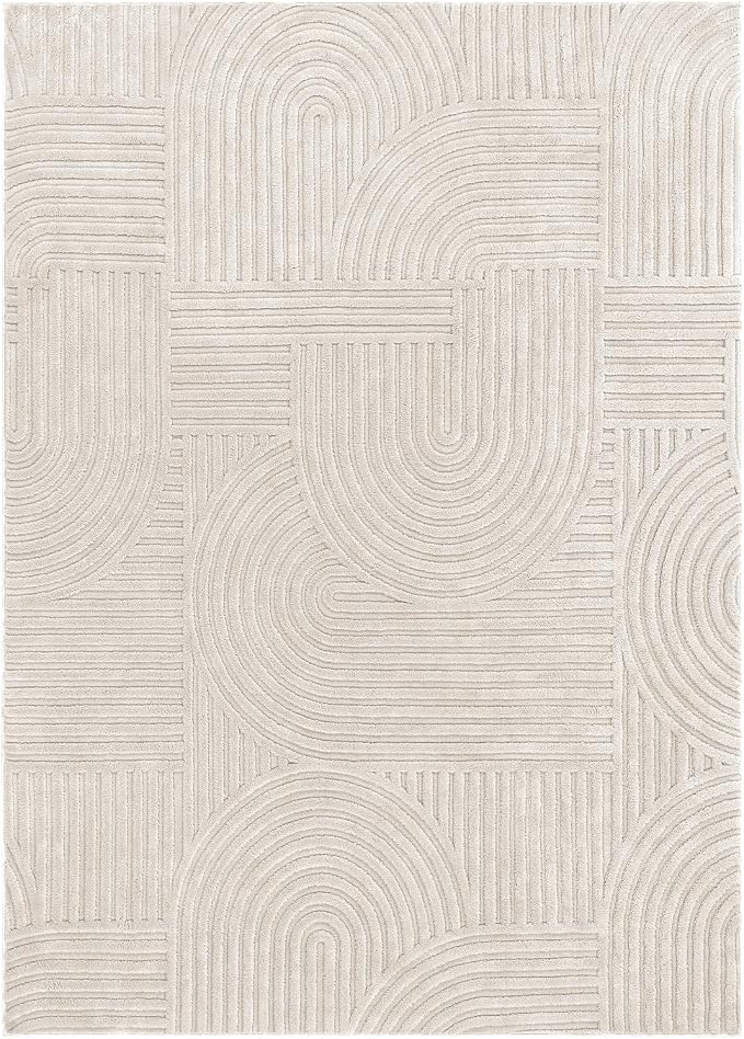 Pauwer 5x7 Area Rugs for Living Room, Modern Non Slip Washable Rug, Beige | Arch Pattern, Soft Fluffy, Neutral, Boho Accent, Solid Color Floor Carpet, For Kids Room Dining Room Nursery Entryway