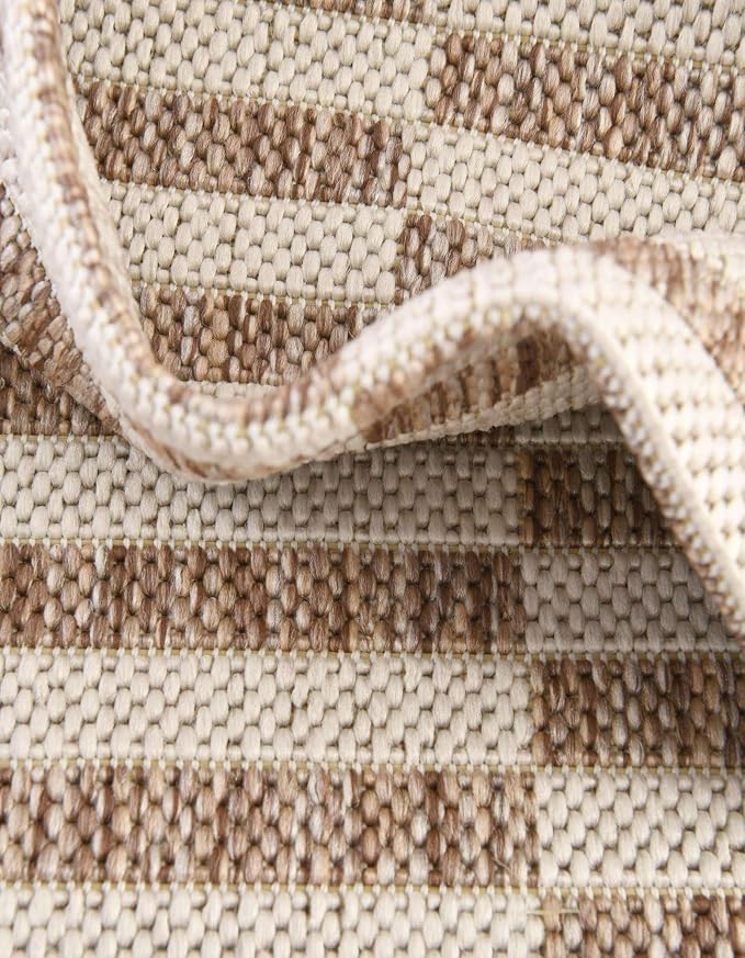 Unique Loom Outdoor Striped Collection Area Rug - Striped (5' 3" Square Taupe/Ivory)