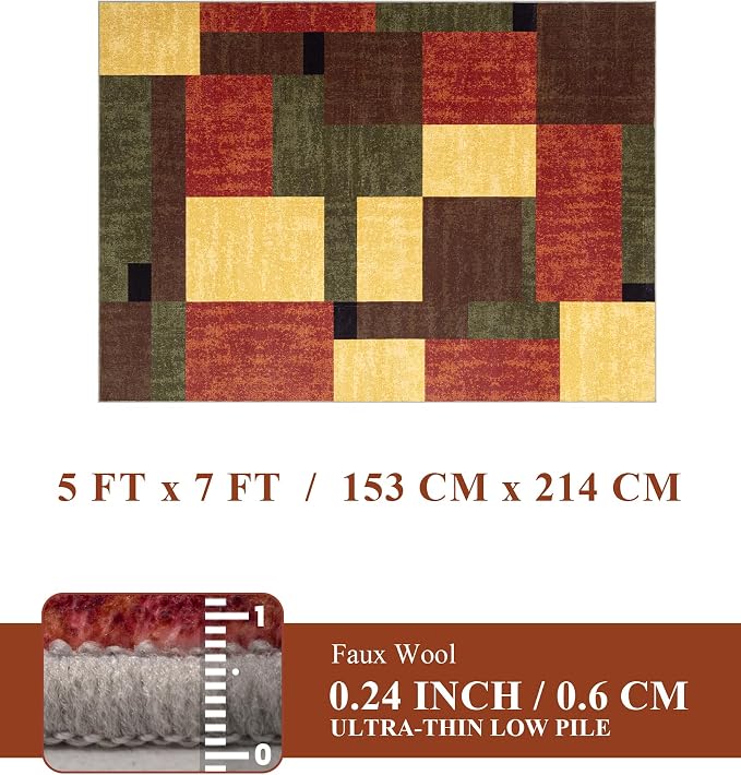 Red and Green Rug 5x7, Burgundy Farmhouse Vintage Rugs Washable for Living Room,Burnt Orange Area Rug Non Slip,Geometric Boho Area Rug for Kitchen,Dining Room,Bedroom