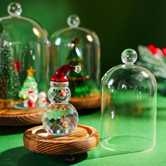 Set of 3 Decorative Glass Cloche Bell Jars with Wooden Bases, Assorted Sizes for Table Centerpieces, Seasonal Decorations and Home Accents