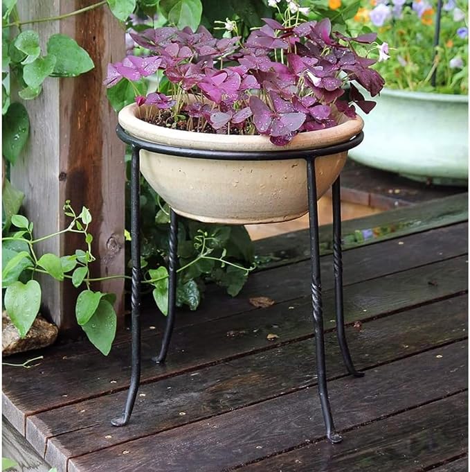 Fb14 Ring Wrought Iron Metal Plant Birdbath Bowl Stand Flowerpot Holder Black for Indoor Outdoor Garden Patio Yard Decorative Display Support Durable Classic Design Use Home Decor Style