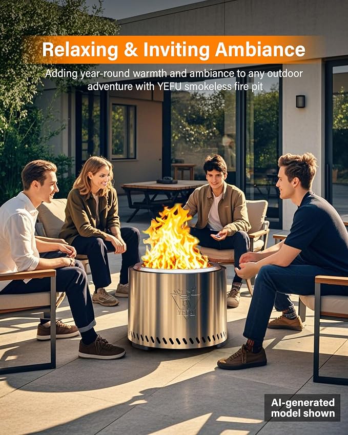 YEFU Fire Pit with Removable Ash-Pan: Smokeless Firepit 304 Stainless Steel Material - Outdoor Fire Pit Black 19 inch - Smokeless Firepit for Outside Outdoor Patio Camping Backyard