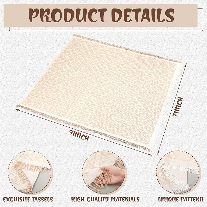 Beeveer Extra Large Outdoor Boho Picnic Blanket 91'' x 71'' Beige White Table Runner 6 Throw Pillow Cover Woven Cotton Yarn Oversize Beach Blanket Washable for Picnic Camp Wedding