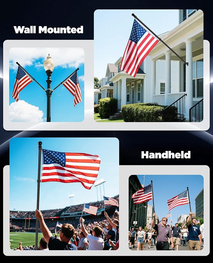 6FT Carbon Fiber Flag Pole for Outside House – Silver Porch Flagpole, 1 Inch Diameter, Rustproof, 360° Rotating Flag Rings & Stainless Steel Carabiners Included, for All Weather (2, Black 6ft)