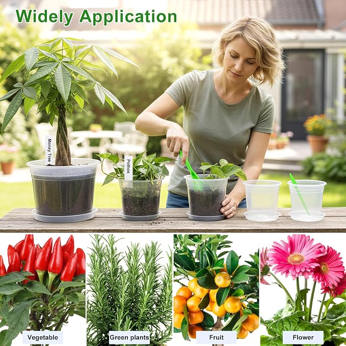5/6/7/10 Inch Clear Nursery Pots with Drainage & Saucers 20PCS , Plant Large Pots with Labels, Seedling Tool & Hole Puncher, Plastic Nursery Pots for Succulents, Seedings, Herbs, Flowers, Vegetables