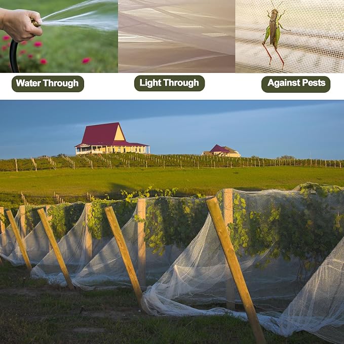 Rohuis Garden Netting Pest Barrier, 10 ft x 50 ft Ultra Fine Mesh Mosquito Cicada Bird Bug Net for Raised Garden Bed Greenhouse, Plant Row Cover for Protect Vegetables Fruits Flowers Trees from Insect