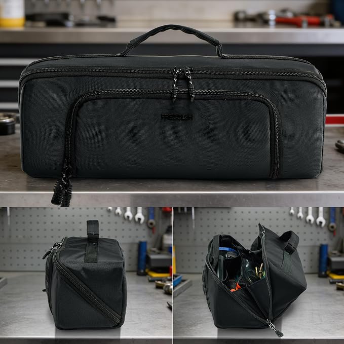 Tool Bag Organizer for Electrician & Technician, Portable Wide-Open Tool Tote with Multi Compartments, Heavy Duty Tool Storage Bag for HVAC, Plumbing, Garage & Home Repair Tools, Handyman