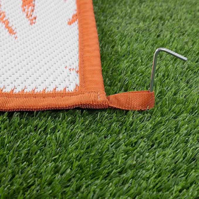 Outdoor Patio Rug, 6'x9' Plastic Straw Waterproof Mat, Reversible Camping Rug for RV Outside,Colorful Outside Layering Rug for Patios, Backyard, Deck, Balcony,Beach, Orange & White
