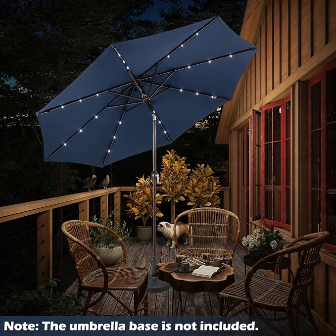 Giantex 9ft/10ft Outdoor Patio umbrella with Solar Lights, Table Market Umbrella with Crank and Push-button Tilt System, Solar LED Lighted Patio Umbrella for Backyard Deck Pool Beach