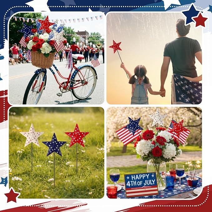 Pickmesh 6 Pcs 12" H Patriotic Yard Decor Outdoor 4th of July Outdoor Decor Red White Blue Metal Yard Sign Garden Stake 250th Anniversary USA Flag American Lawn Sign for Independence Day Decoration
