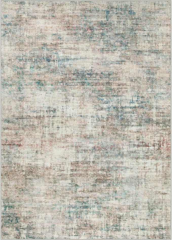 8x10 Area Rugs for Living Room: Washable Abstract Multi Color Carpet | Non-slip TPE backing makes this washable soft low-pile rug safe & durable, Pet-friendly decor for dining room,nursery,office