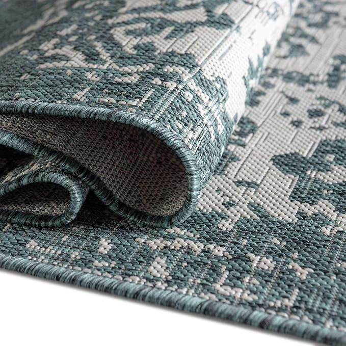 Unique Loom Outdoor Collection Area Rug - Dubai (6' 1" x 9' Rectangle, Teal/ Ivory)