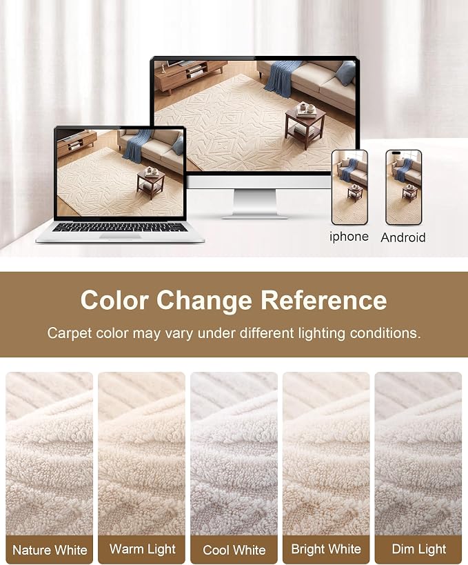 Carvapet Washable 6x9 Area Rug Beige Modern High Low Pile Carpet | 3D high low pile texture, luxurious soft plush rug with skid-resistant backing for living room and dining room