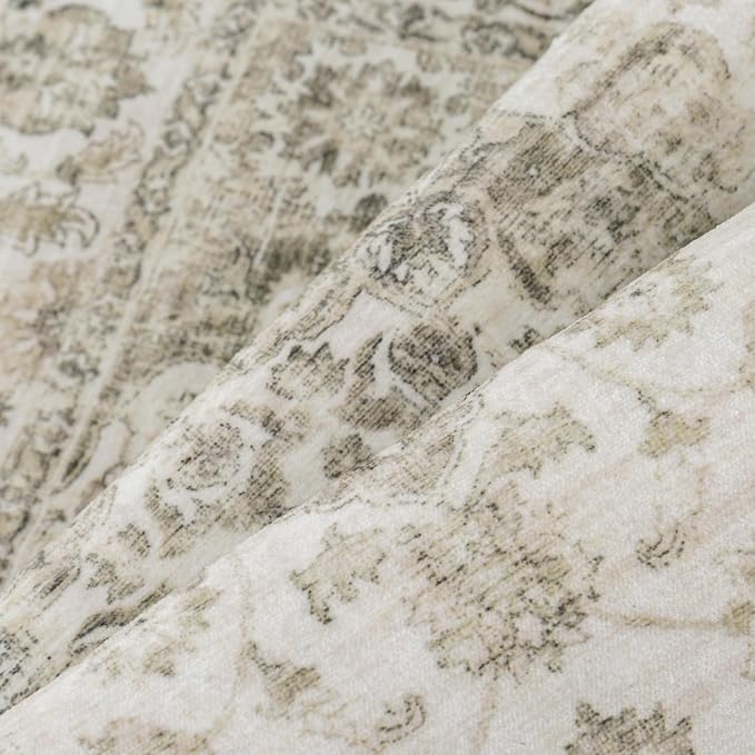 8x10 Taupe Neutral Area Rug | Washable, Non Slip, Soft Low Pile, Vintage Farmhouse, Large, for Living Room Bedroom Dining Room Office Indoor Home Decor