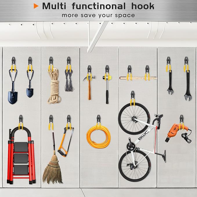 Heavy Duty Hose Hook, Garage Storage Utility Hooks, Garden Hose Hooks with Coating, Wall Mount Hooks for Bikes, Tools, Ladders, Cables, and Outdoor Equipment, Yellow