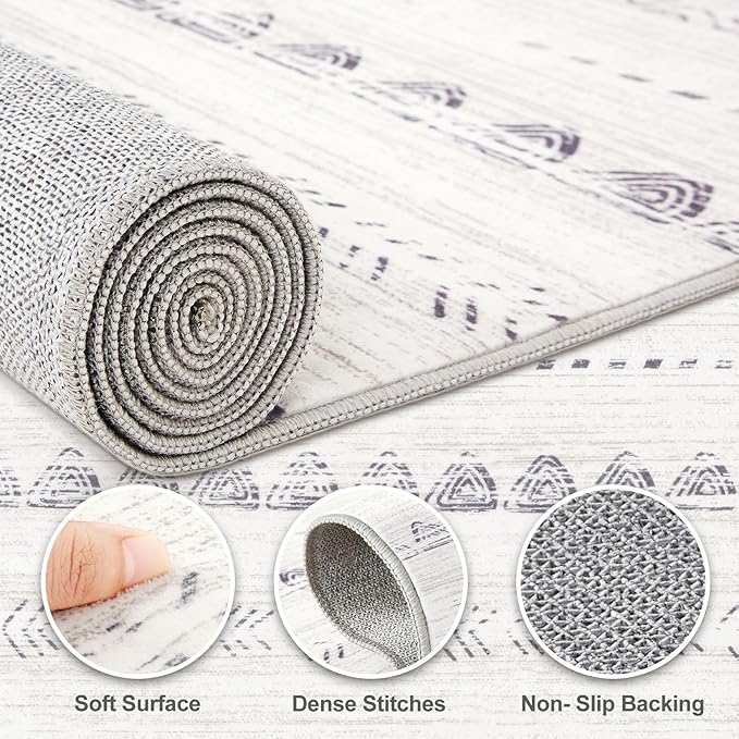 Nakagishi Boho 2x4 Washable Area Rug Non Slip Carpet for Entryway Gray | Pet & Kid Friendly, Machine Washable, Low Pile Carpet for Kitchen Hallway Daily Home Decor,Farmhouse Neutral Moroccan