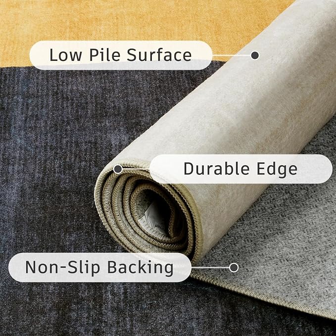 DCX Abstract Washable 10x13 Rug, Non Slip Low Pile Rug, Blue & Yellow | Rugs for living room, bedroom, dining room, office, soft, mid century modern rug, sain resistant indoor carpet, home decor