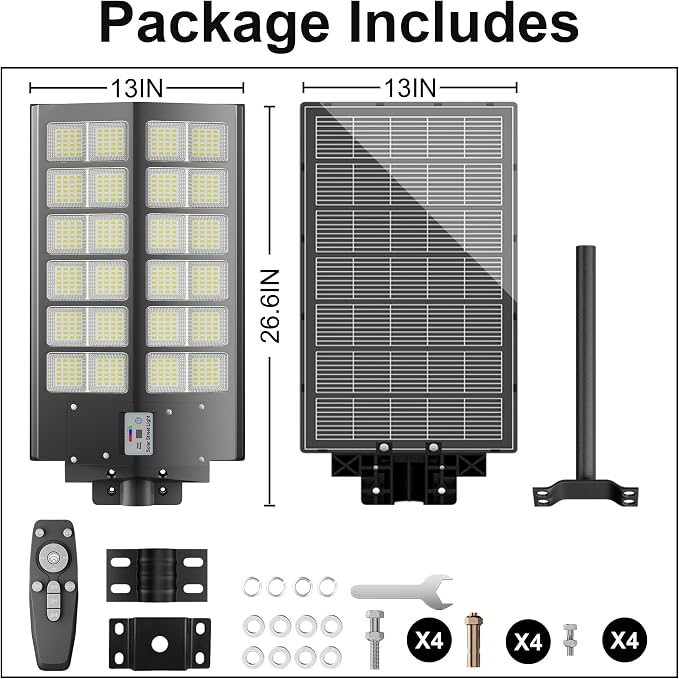 Solar Street Lights Outdoor Waterproof 9000W - LED Solar Powered Street Light Dusk to Dawn with Motion Sensor, Heavy Duty Large Outdoor Solar Lights for Commercial Parking Lot/Garden/Yard/Pathway