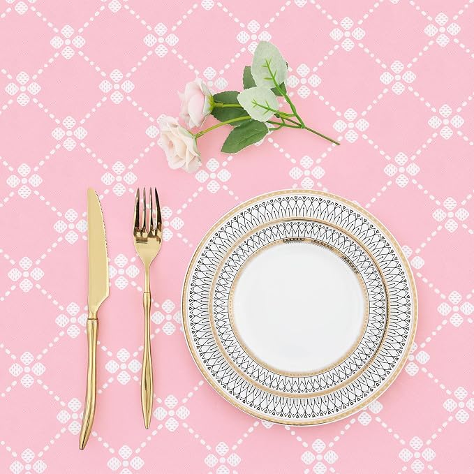 misaya Rectangle Vinyl Table Cloth, Elastic Fitted Tablecloth with Flannel Backing, Waterproof Plastic Table Cover Fits 4 Foot Folding Tables for Picnic, Camping, Indoor and Outdoor (Pink, 30" x 48")