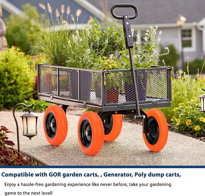 13" Flat Free Wheels Replacement for GOR Garden Cart Tires and Wheels, 4.00-6 Solid Tires and Wheels with 5/8"Bearings, 13" No Flat Wheels for GOR Garden Carts/Hand Trucks/Garden Carts(Orange)