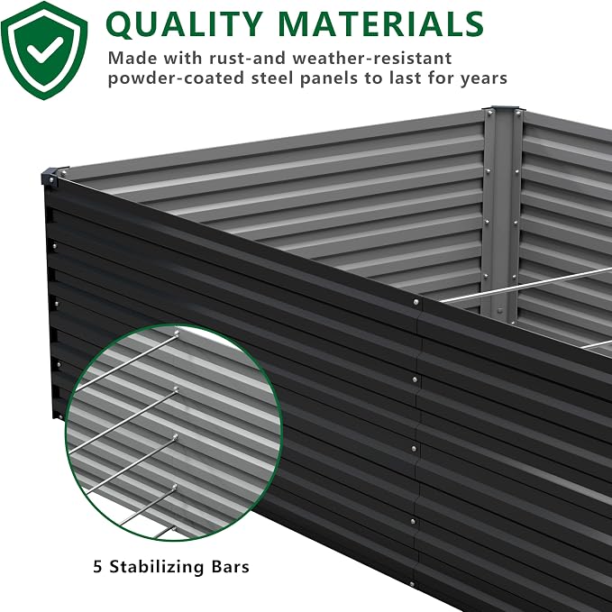 DIIYIV Galvanized Raised Garden Bed Kit Outdoor Patio,6x3x2ft Large Rectangular Metal Planter Boxes,Deep Root Box Planter for Gardening,Vegetables,Flowers,Herbs-Black