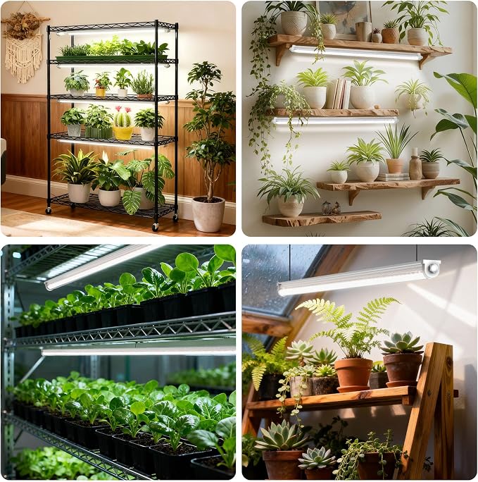 JESLED Waterproof Grow Lights for Indoor Plants, 2FT Full Spectrum 5000K LED for Seed Starting, Seedling & Veg, 48W (2 x 24W, 300W Equiv), Linkable Sunlight Grow Light Strip, Plug and Play,2-Pack