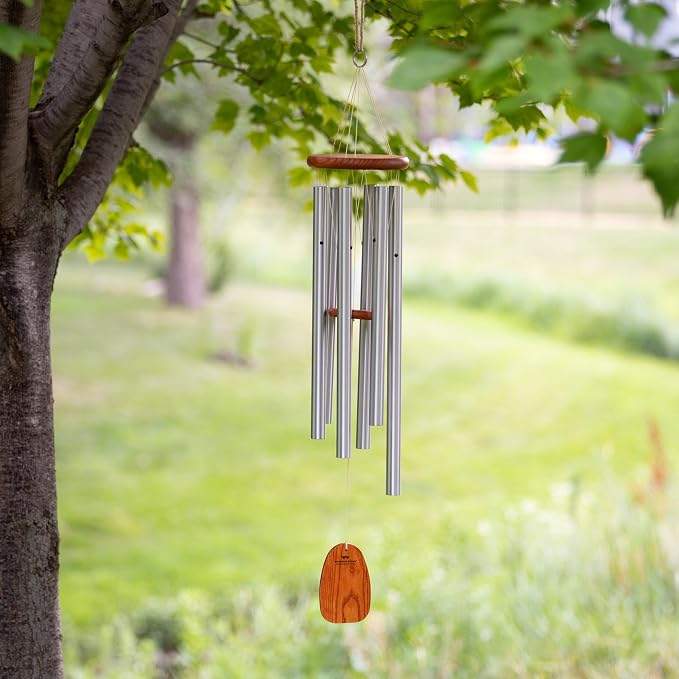 Woodstock Chimes Amazing Grace Wind Chime for Outside 40" Medium Silver,Outdoor Decor for Patio, Porch, Garden, Memorial Gift for Loved Ones AGLS
