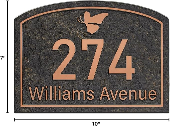 Handcrafted Address Plaque for Yard Outside House Sign, House Number Garden Wall Sign, 911 Visibility Signage, Any Font, 10 x 7 inches (Red Copper)