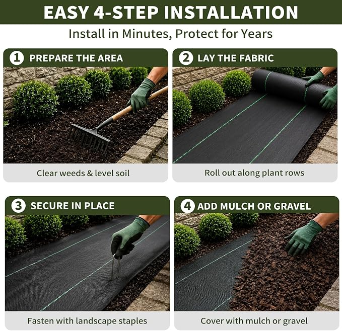 EXTRAEASY 17 in (1.4 ft) x 150 ft Landscape Fabric Weed Barrier, 3.2 oz Heavy Duty Woven Weed Blocker, Ground Cover Geotextile Fabric for Under Gravel, Garden Bed Liner & Pathways