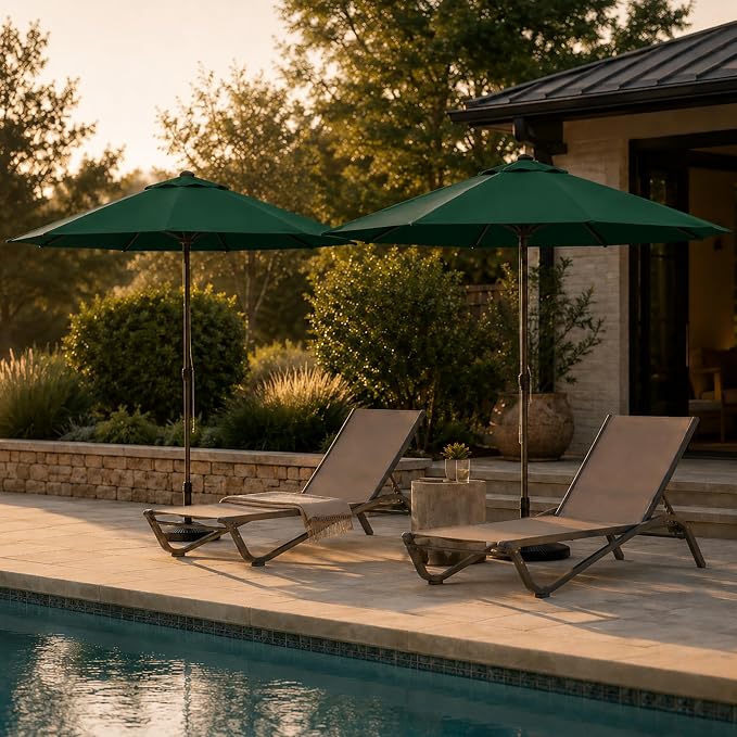 9FT Patio Umbrella, Outdoor Table Umbrella with Rope Pulley Lift, 3 Adjustable Heights, Market Umbrellas for Backyard, Pool and Deck, UPF50+