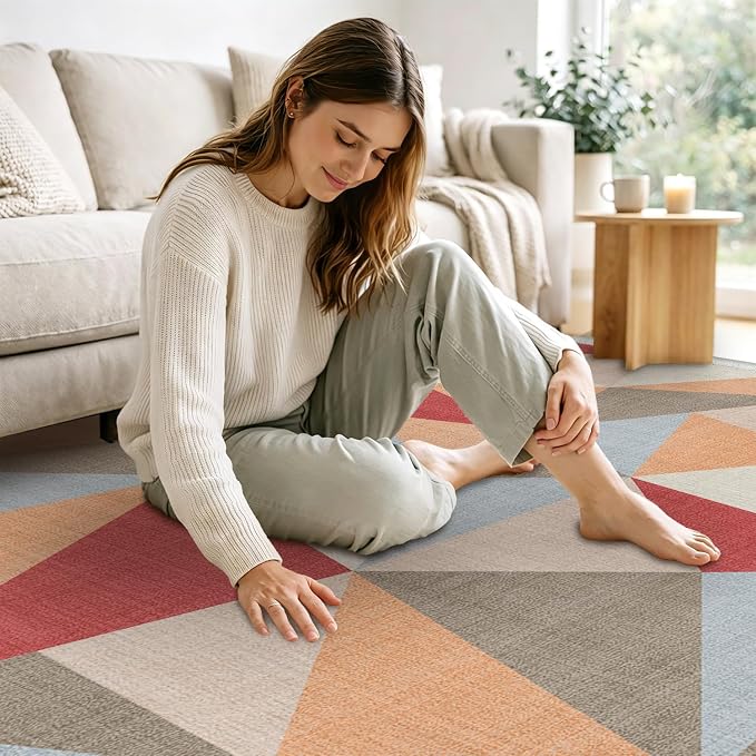 3x5 Colorful Triangle Geometric Area Rug for Bedroom Entryway Hallway Abstract Modern Rug Machine Washable Non-Slip Carpet for Bathroom Kitchen Bedside Dining Room