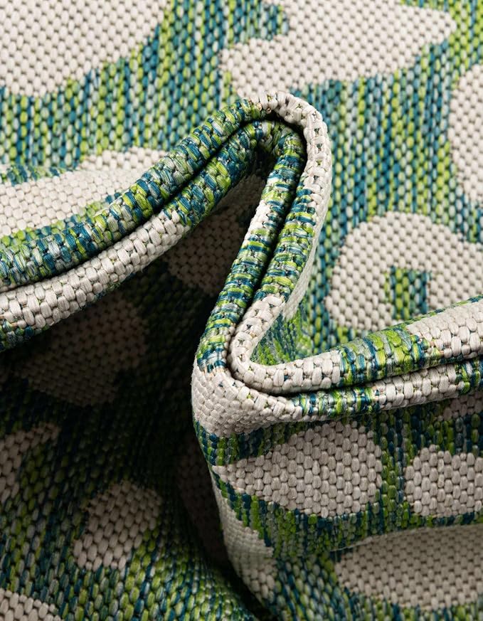 Unique Loom Outdoor Safari Collection Area Rug - Leopard (2' x 7' 10" Runner, Green Blue/ Ivory)