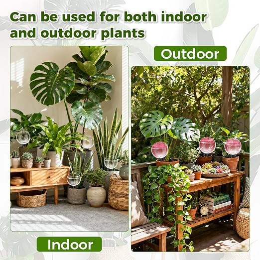 4 Pcs Self Watering Globes Plastic Automatic Watering Planter for Indoor Plants 17.5 oz drip Irrigation Watering Bulbs with Slow Release Control (Pink)